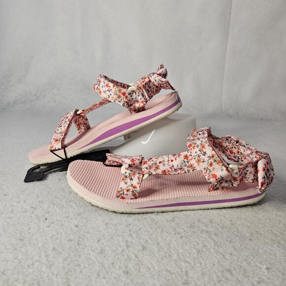 Time Tru Pastel Pink Sz 7 Gorpcore Nature Sandals Floral Bow - Picture 1 of 6